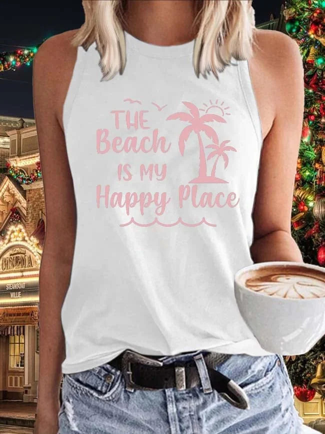 🔥Buy 3 Get 10% Off🔥The Beach Is My Happy Place Coconut Tree Print Tank Top