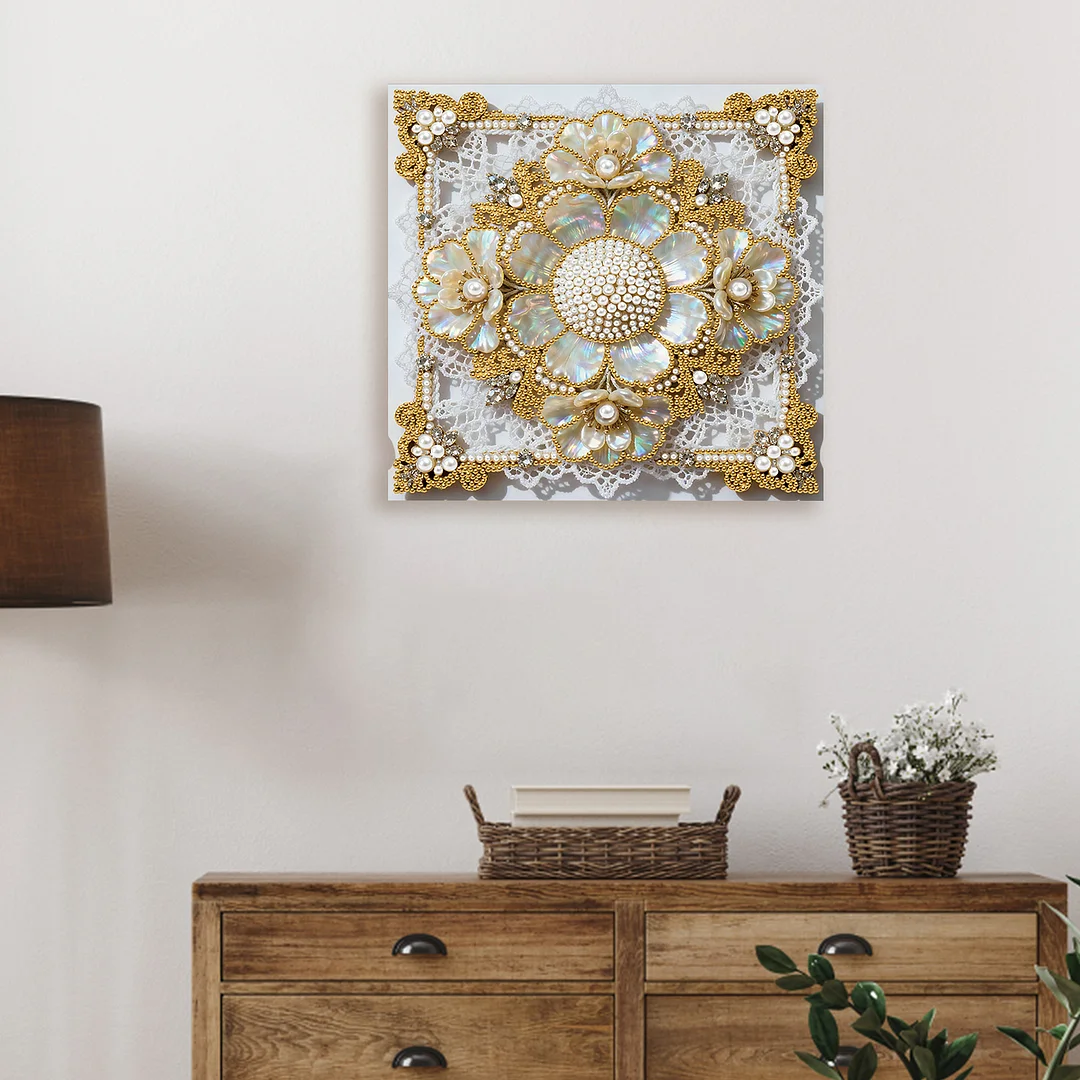 Flowers DIY Pearl Diamond Art Kit for Adults Home Decor 25x25cm With Frame