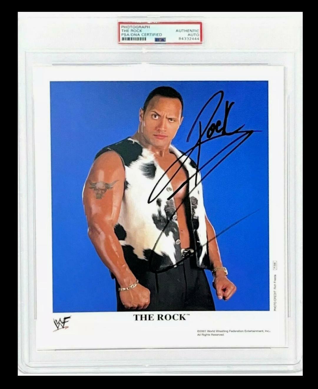 WWE THE ROCK P-686 HAND SIGNED 8X10 ORIGINAL PROMO Photo Poster painting ENCAPSULATED BY PSA COA