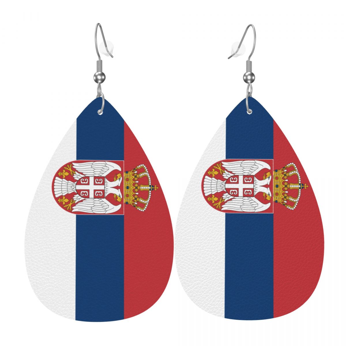 Serbia Flag Faux Leather Teardrop Dangle Earrings