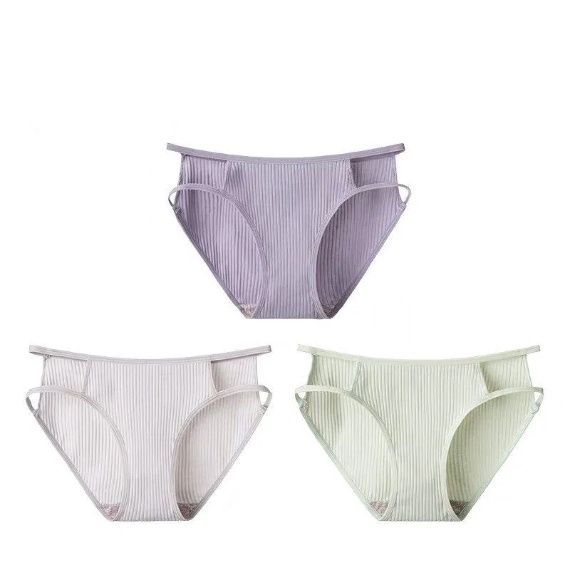 3PCS/Set Fashion Cotton Underwear Women's Panties Comfort Underpants Hollow Out Briefs For Woman Sexy Low-Rise Pantys Intimates