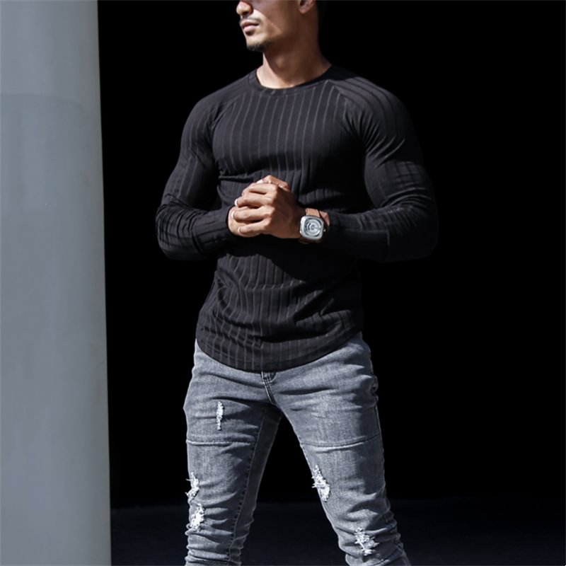 Men‘s Casual Round Neck Long Sleeve Cotton T-Shirt