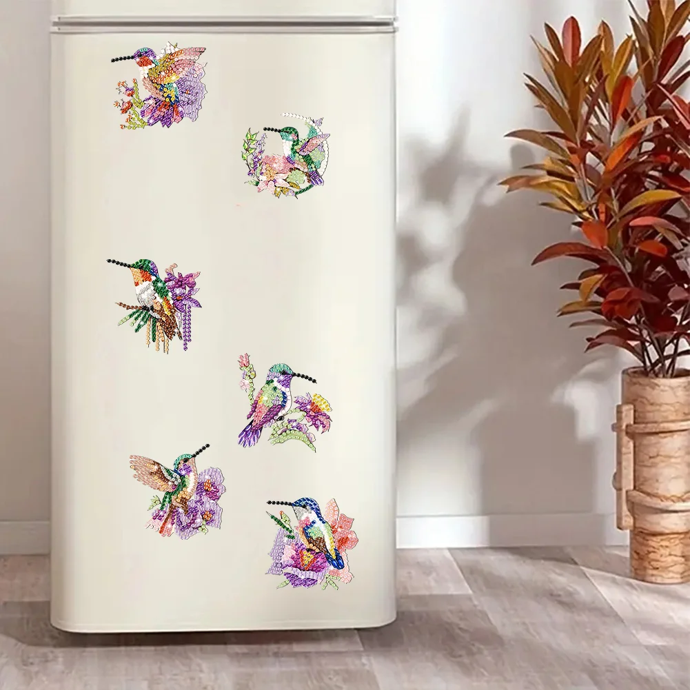 6Pcs DIY Hummingbird Special Shape Diamond Painting Fridge Magnet for DIY Crafts