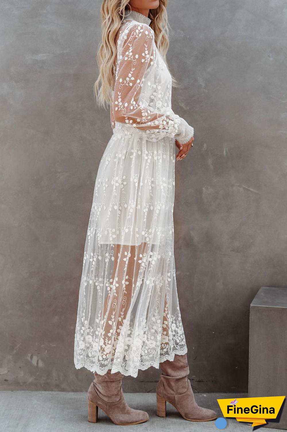 Casual Solid Split Joint Half A Turtleneck Lace Dress Dresses