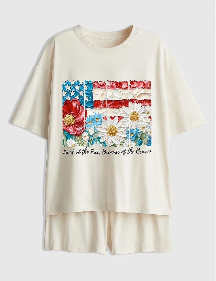 Women&rsquo;s Land Of The Free Because Of The Brave American Flag 4th Of July Short Sleeve Pajama Set