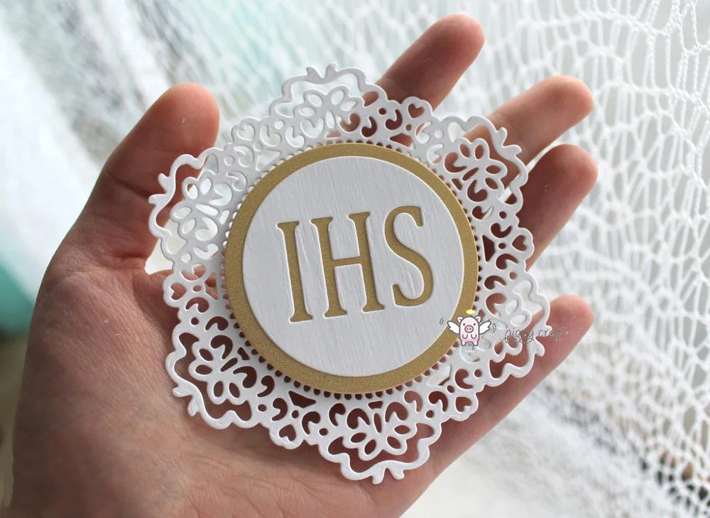 Piggy Craft metal cutting dies cut die mold IHS letter lace frame Scrapbook paper craft knife mould blade punch stencils dies