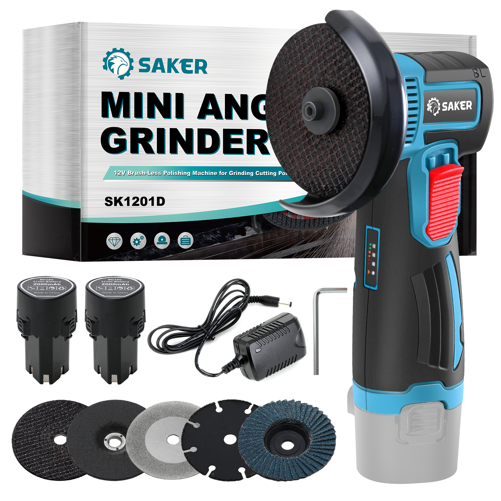 Saker Mini Cordless Angle Grinder + 2 Batteries