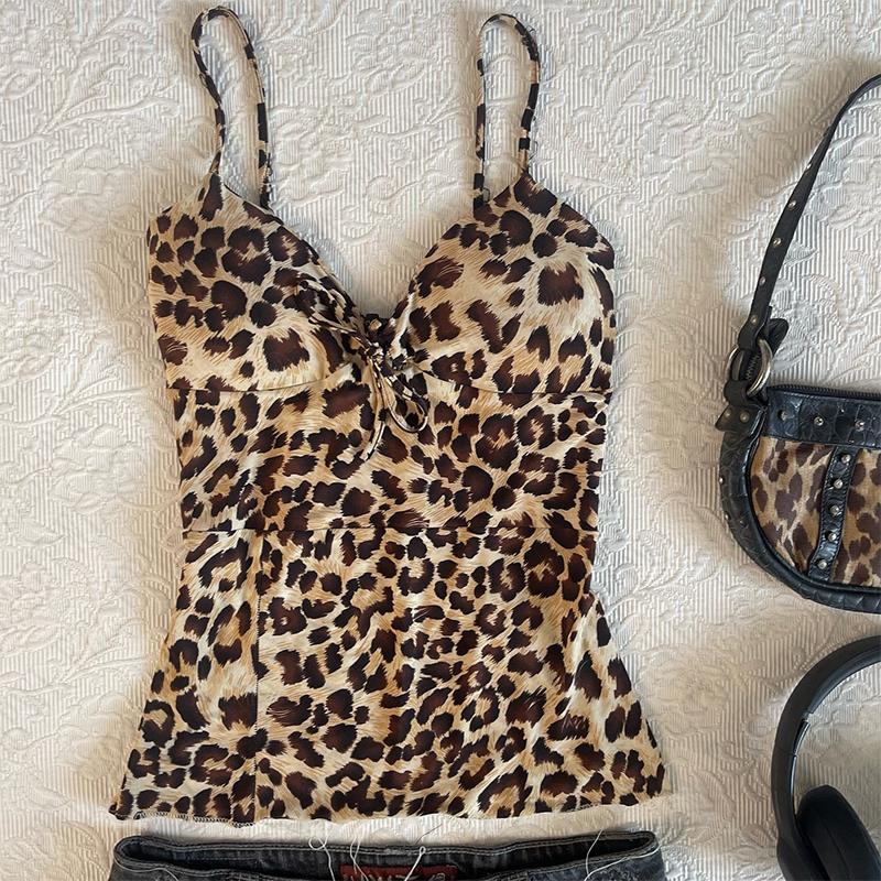 Wimawait Harajuku Leopard print Y2K Lace Skirt Casual Punk Mini Skirt Streetwear Rock Goth Low Rise Skirts Hiphop Retro Half length skirt