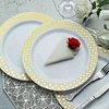 10 Pack | White 7.5" Gold Buffalo Plaid Rim Plastic Dessert Plates, Round Appetizer Salad Plates W/Checkered Rim