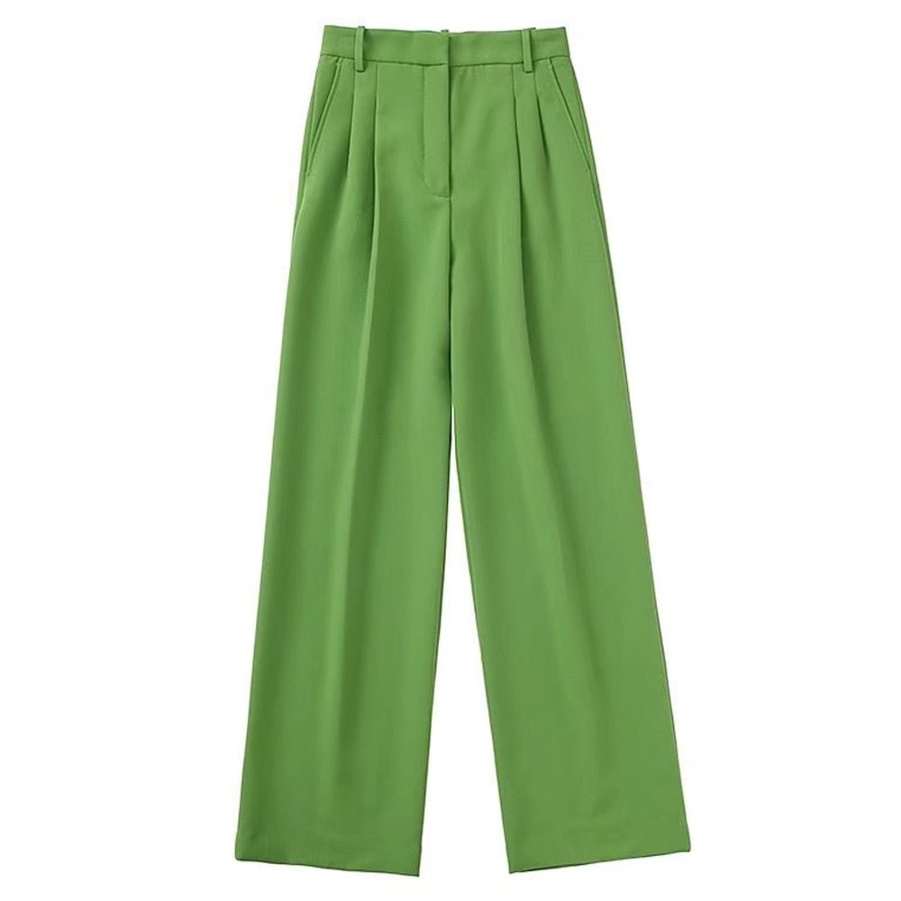TRAF Women Fashion With Darts Side Pockets Wide Leg Trousers Vintage Mid Waist Zipper Fly Female Pants Mujer