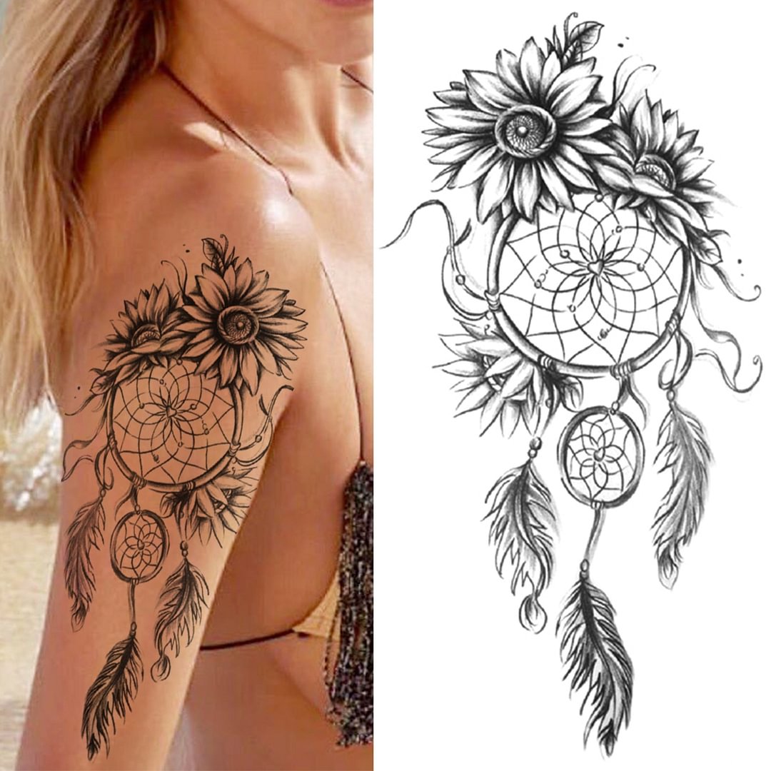 Dreamcatcher Flower Temporary Tattoos For Women Girls Men Triangle Black Eye Tattoo Sticker Fake Body Art Tatoos Sunflower