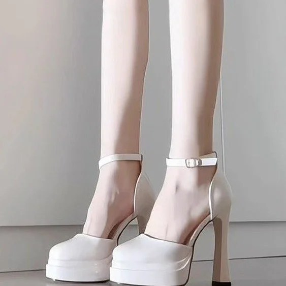 Yyvonne Spring And Summer New Mary Jane High Heels Wedding Shoes Waterproof Table Sexy Barbie Ultra-High Heel Small Sandals Woman