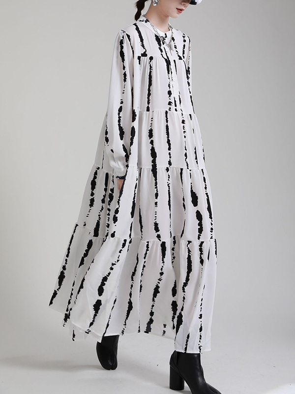 Printed Patchwork Long Sleeve Maxi Dress