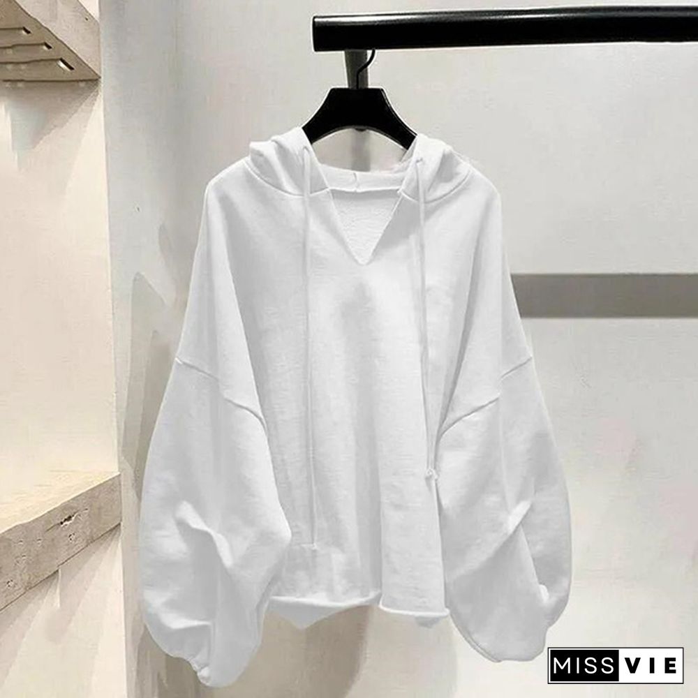 Women's Spring Autumn Long Sleeve Hooded Thin Sweater Lazy Wild Loose Top