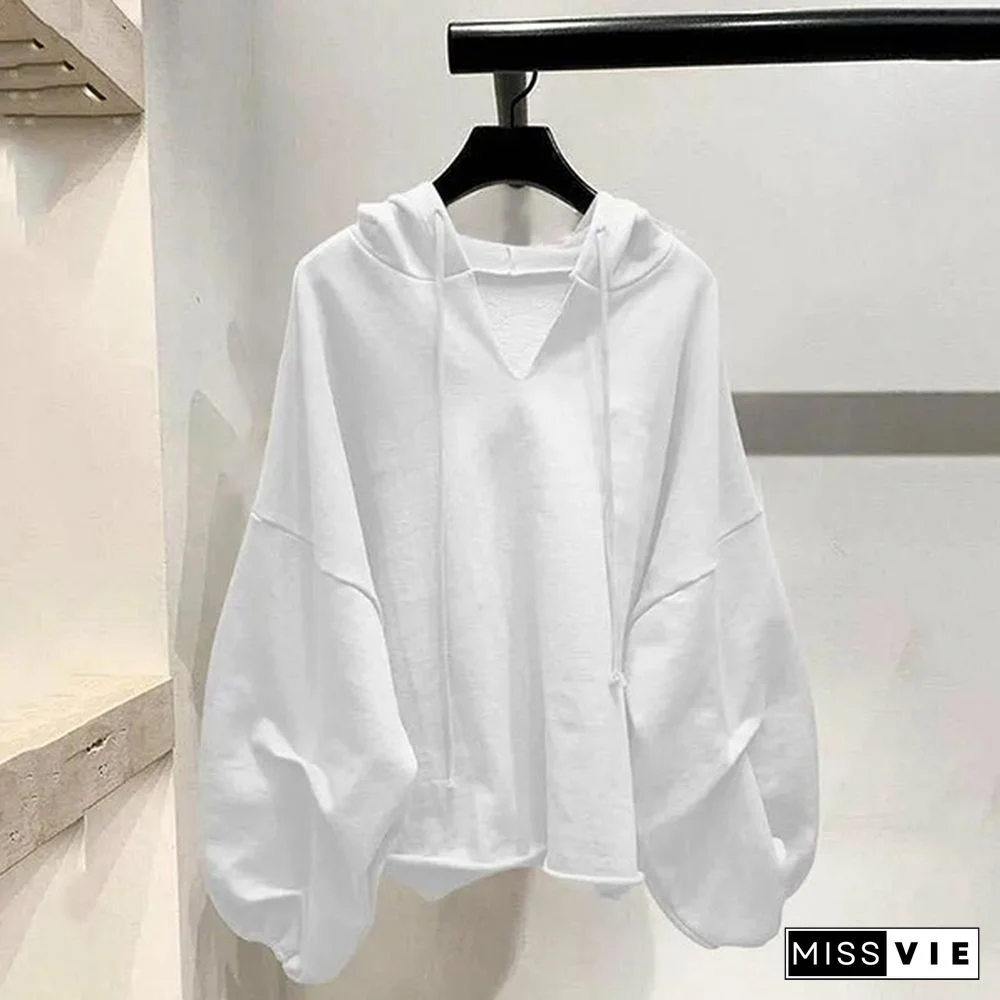 Women's Spring Autumn Long Sleeve Hooded Thin Sweater Lazy Wild Loose Top