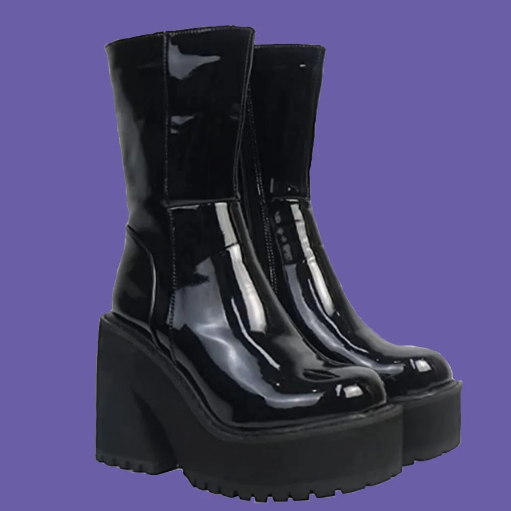 Yyvonne Platform Goth Punk Women Boots Fashion Zip Ankle Boots Big Size 43 Trendy Design Luxury Comfy High Heels Female Shoes