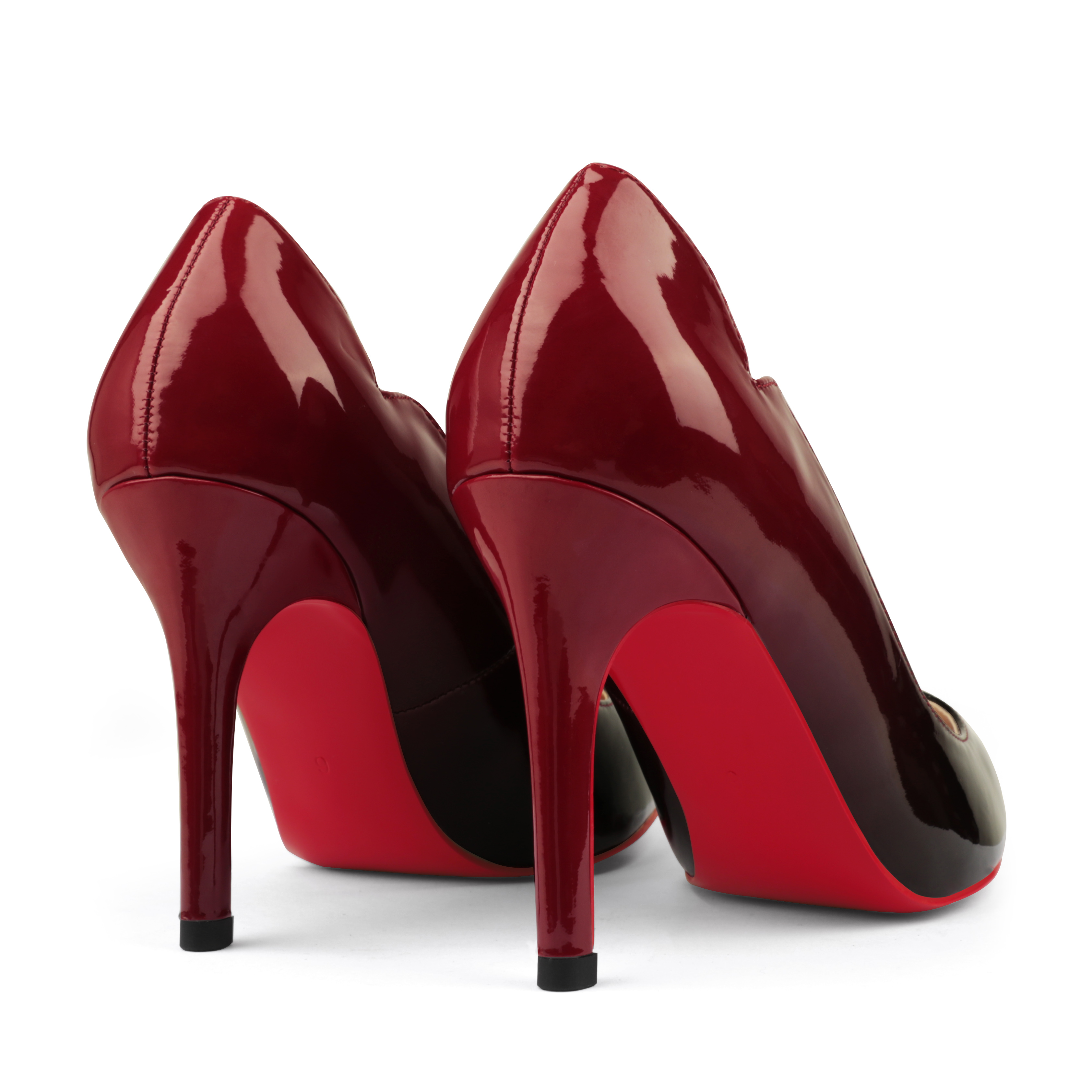 90mm Women's Pointed Toe Kitten Heels Chick Red Bottom Stiletto Gradient Pumps-MERUMOTE