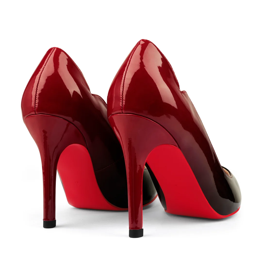 90mm Women's Pointed Toe Kitten Heels Chick Red Bottom Stiletto Gradient Pumps-MERUMOTE