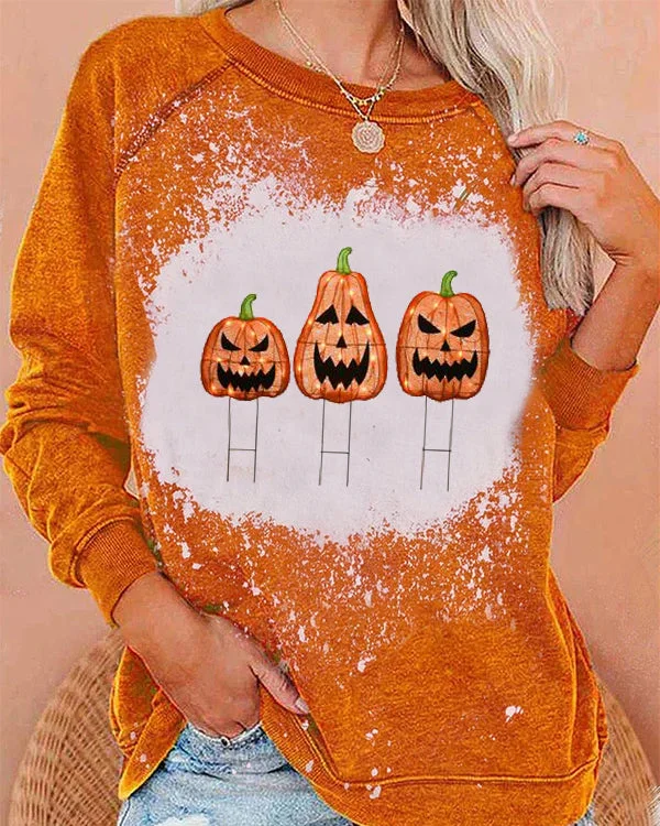 Halloween Pumpkin Bleached Sweatshirt