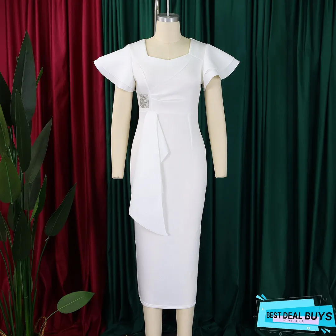 Elegant V Neck Peplum Top & Ruffle Skirt Set