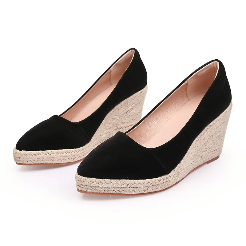Wongn Wongn And Autumn Slope With Thick Platform High Heel Pointed Single Shoes Women Grass Hemp Rope Bottom