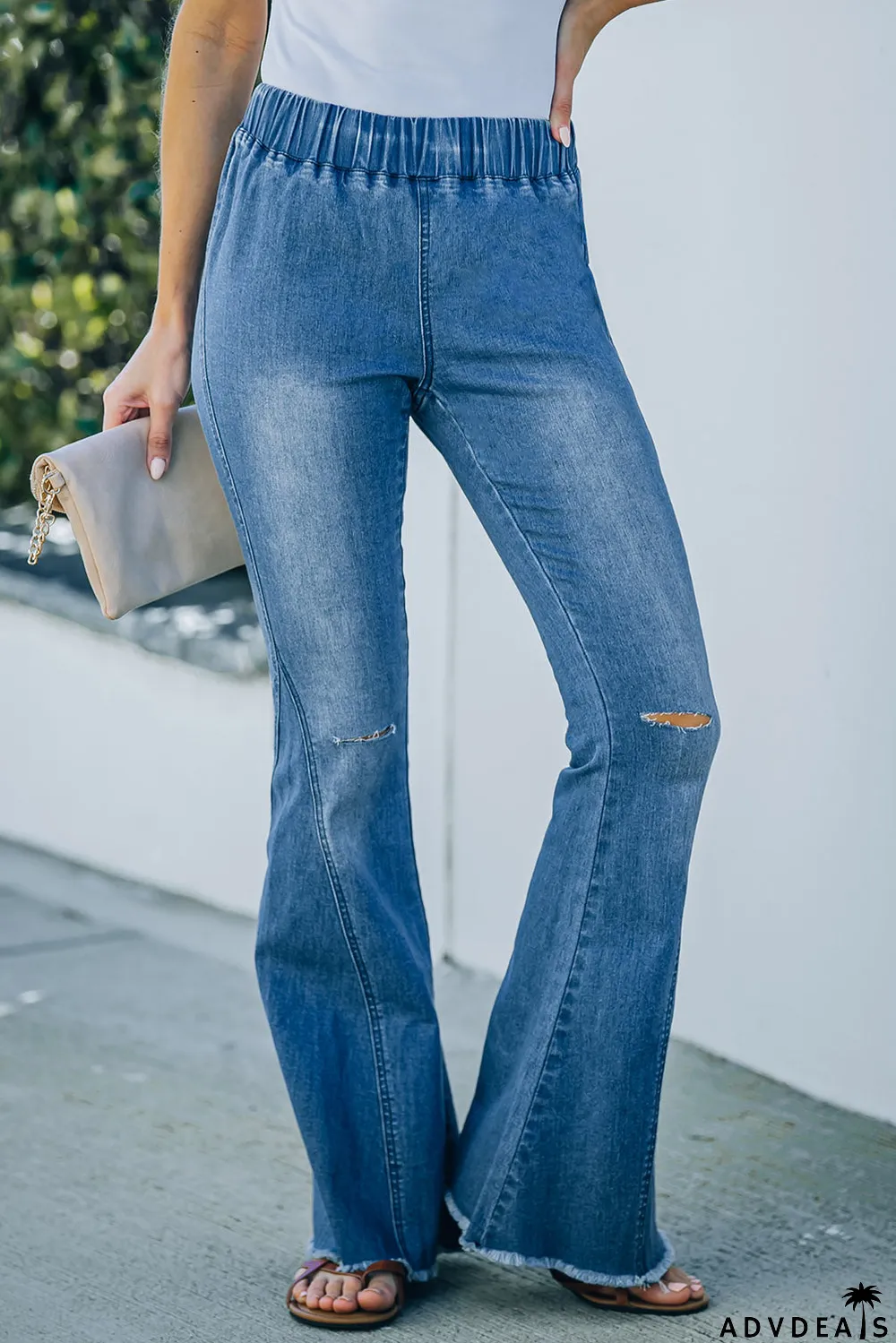 Distressed Bell Bottom Denim Pants