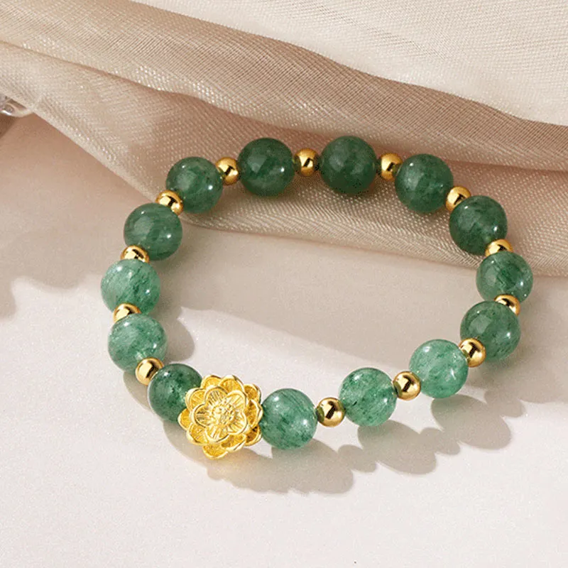 Lotus 925 Sterling Silver Green Strawberry Quartz Soothing Bracelet