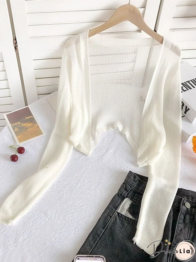 Women's Cardigan Sweater Jumper Crochet Knit Thin Solid Color Open Front Stylish Casual Daily Going Out Summer Spring