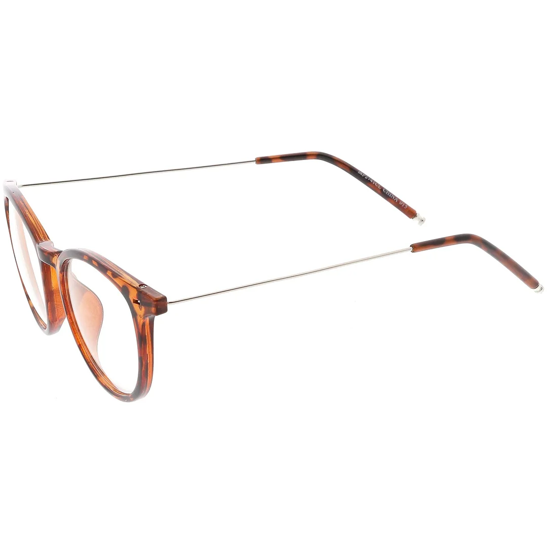 Vintage Inspired Horn Rimmed Glasses Ultra Thin Arms Round Clear Lens 48mm