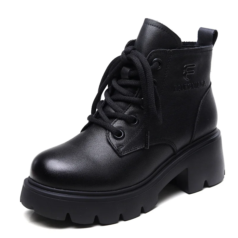 Yyvonne Kraft English Wind Martin Boots Women Winter New Small High-Hee Height Height Leather Boots Plus Velvet Short Boots