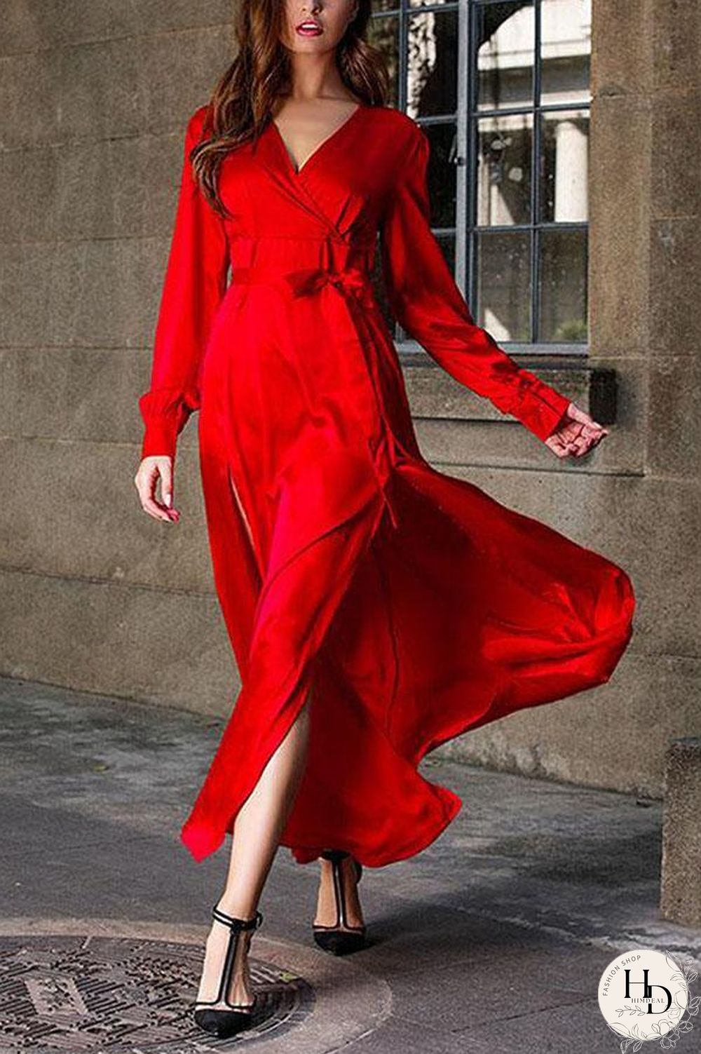 V-Neck Slit Design Sexy Maxi Dress P16338