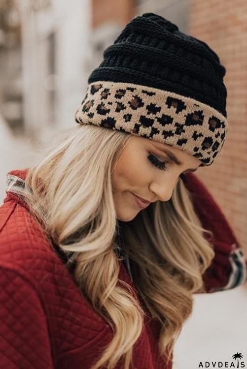 Animal Print Messy Bun Beanie