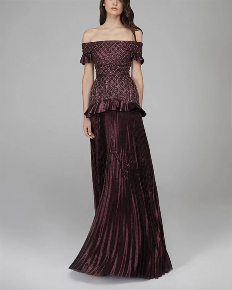 Women's Off-the-shoulder Pleated Sequin Dress