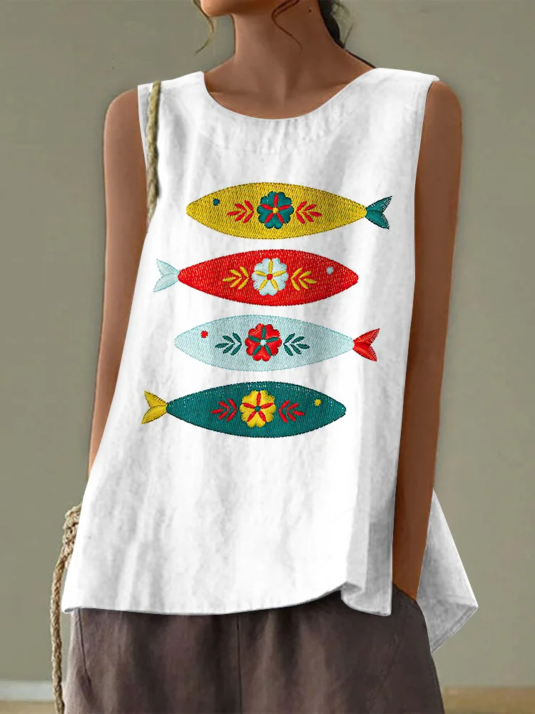 Women's Multicolor Fish Graphic Print Casual Tank Top