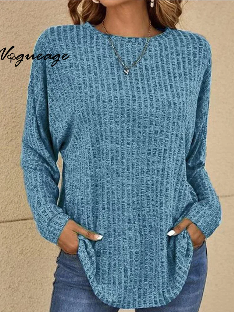 Fashion Solid Color Round Neck Long Sleeve Loose Knit Top