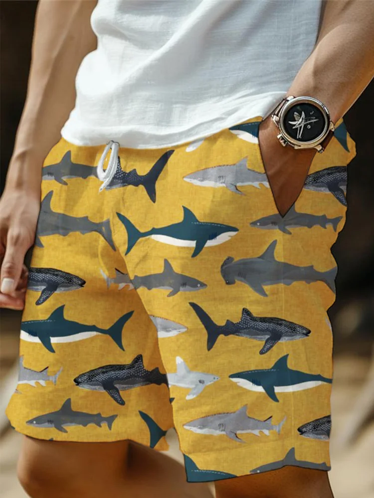 Shark Ocean Element Men's Linen Shorts