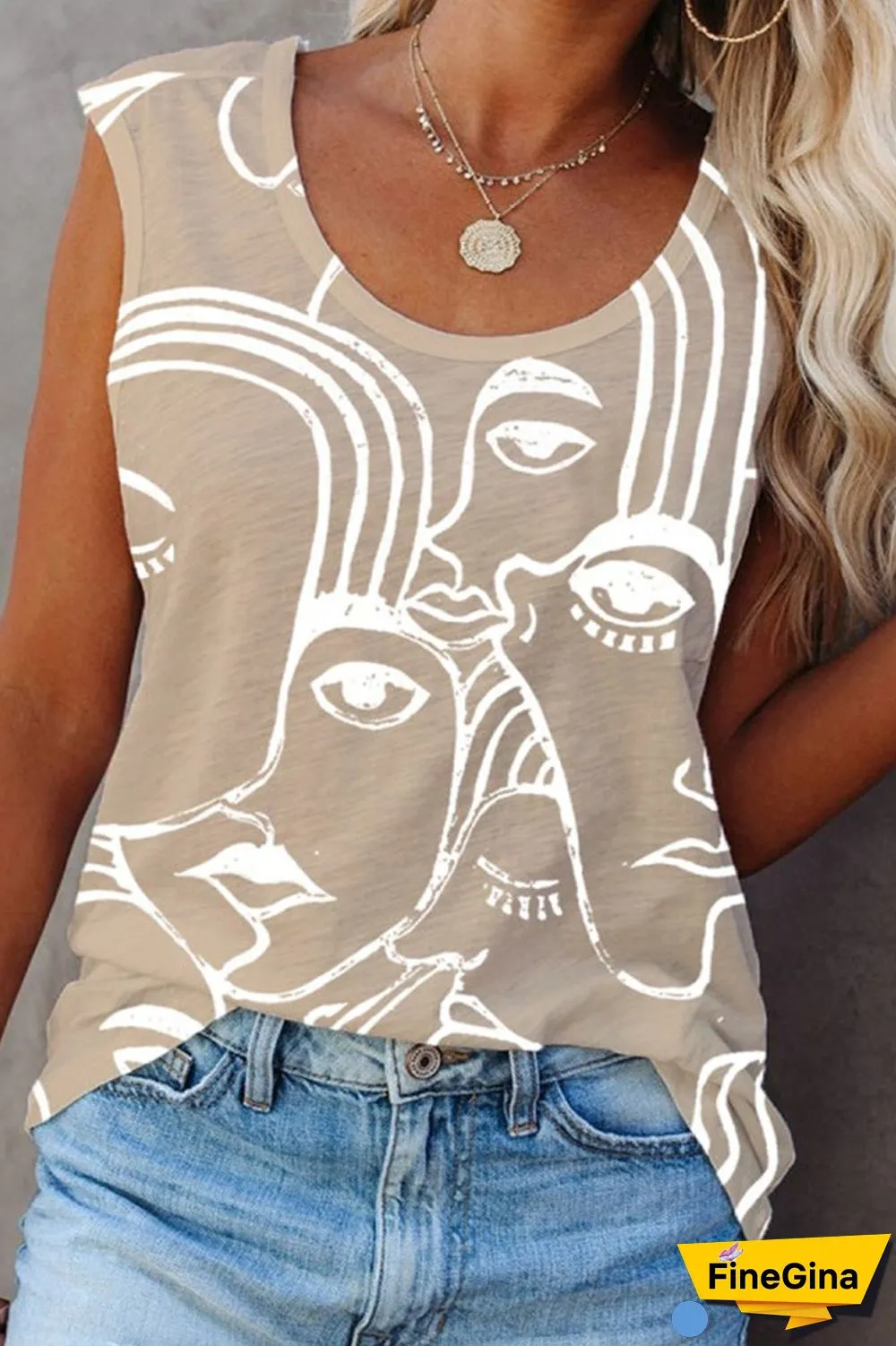 Abstract Print Round Neck Vest