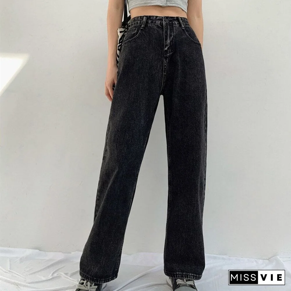 Woman Jeans High Waist Clothes Wide Leg Denim Clothing Blue Streetwear Vintage Quality Fashion Harajuku Straight Pants