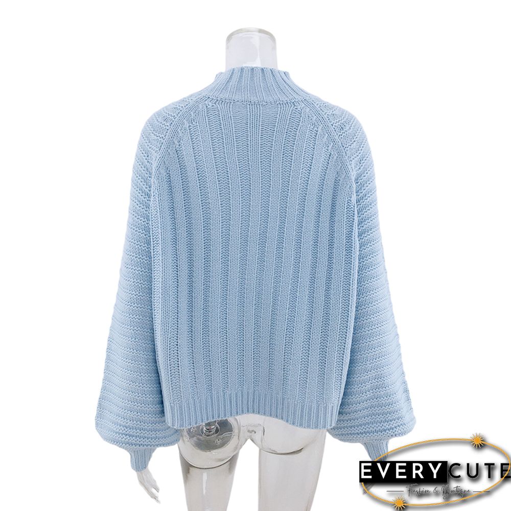 Solid Light Blue Knit Pullover Sweater