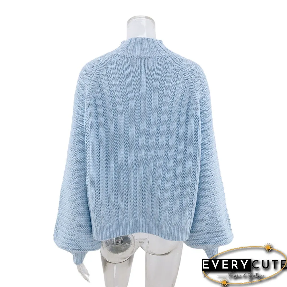 Solid Light Blue Knit Pullover Sweater
