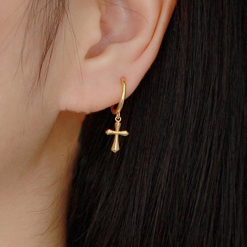 White Gold Plated Gold Plated 925 Sterling Silver Cross Earrings