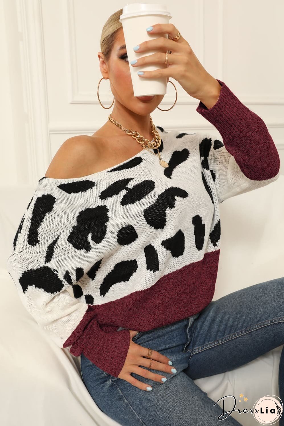 Full Size Two-Tone Boat Neck Sweater
