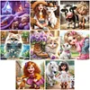Vie d&rsquo;animaux de compagnie fille-plein diamant rond peinture-30 * 30cm