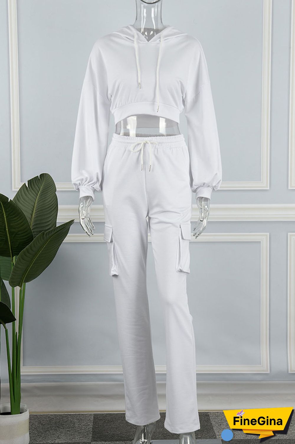 White Casual Solid Patchwork Hooded Collar Long Sleeve Two Pieces