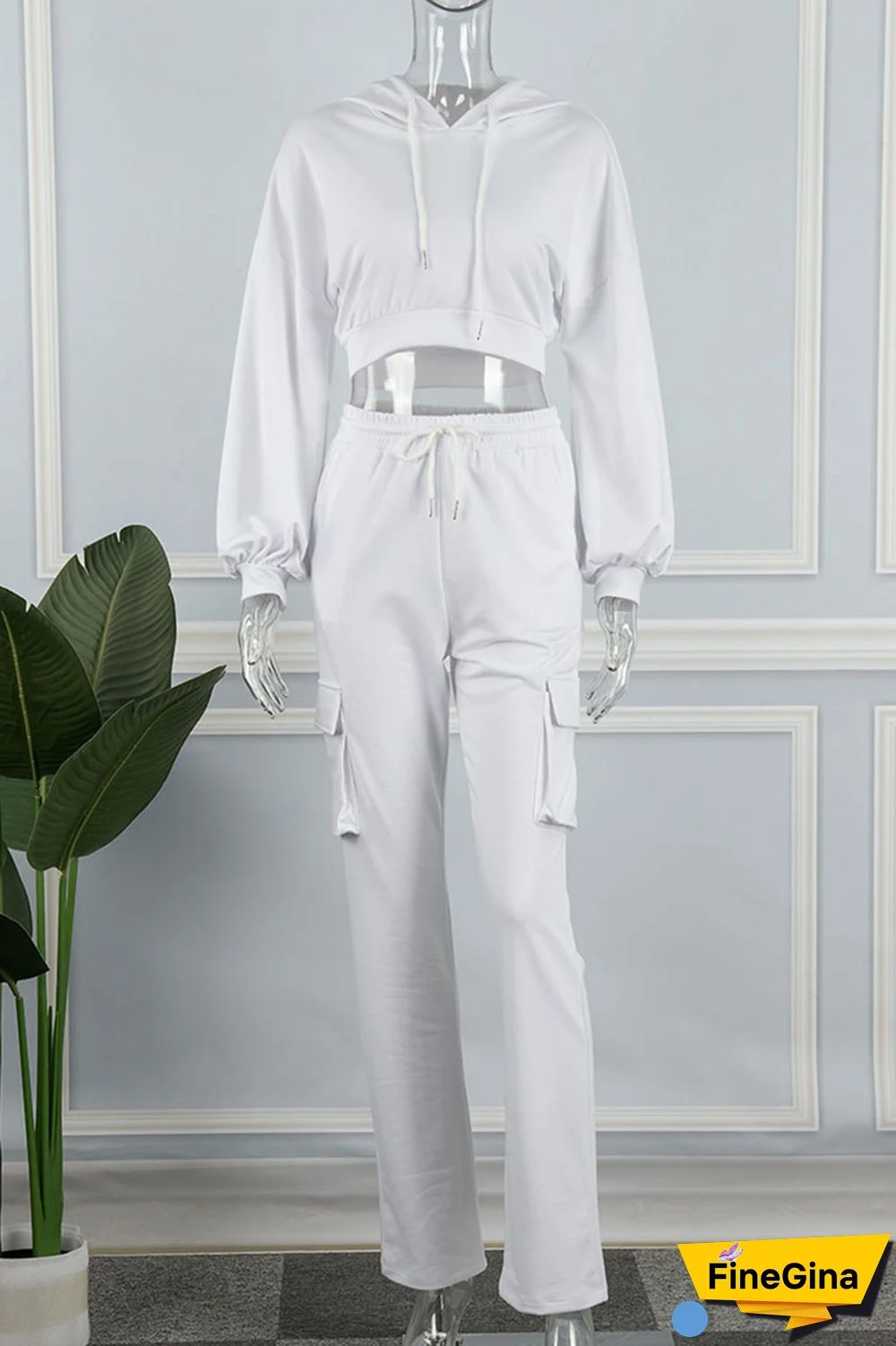 White Casual Solid Patchwork Hooded Collar Long Sleeve Two Pieces