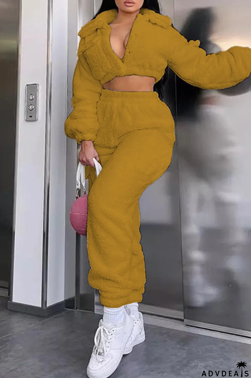 Ginger Fashion Casual Solid Basic Turndown Collar Long Sleeve Two Pieces