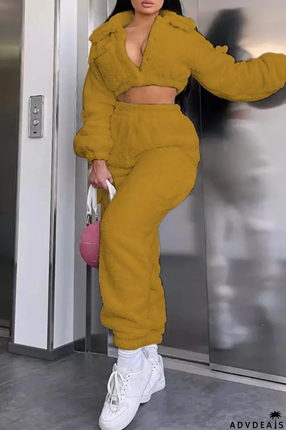 Ginger Fashion Casual Solid Basic Turndown Collar Long Sleeve Two Pieces