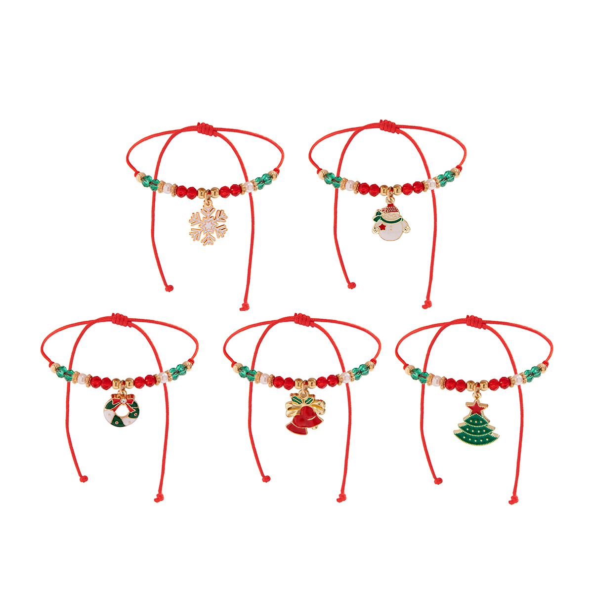 Tegooe 5-Piece Christmas Charm Bracelet Set - Adjustable Rope with Enamel Pendants