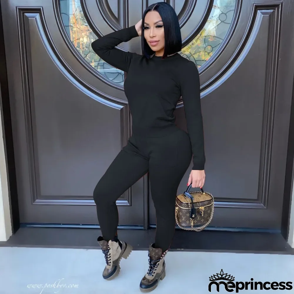 Women's Fall Winter Fashion Casual Sport Pocket Two-Piece Pants Set