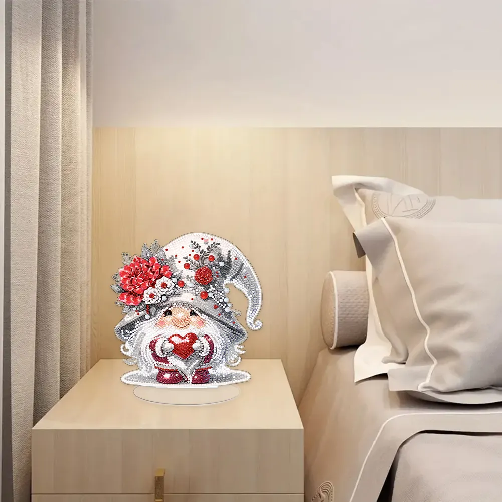 DIY Love Rose Gnome Single-Sided Acrylic Diamond Painting Tabletop Ornament for Home Office Desktop Decor